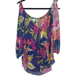 Alice + Trixie XS Silk Cold Shoulder Floral Paisley Blouse Resort Boho Tropical